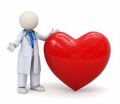 stock photo of medical doctors  - 3d render of a doctor standing near a big red heart  - JPG 