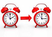 image of time  - Time change to summer time with blue alarmer on the white background - JPG 