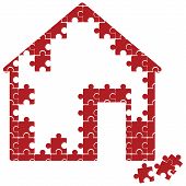 stock photo of puzzle  - vector illustration of an unfinished puzzle house - JPG 