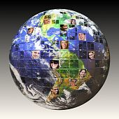 foto of earth  - montage of the earth with a global network of people from all walks of life on different continents isolated over white - JPG 