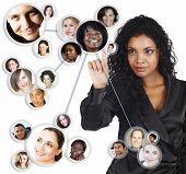 pic of meeting  - illustration of a young African American businesswoman sorting her social network of friends and clients - JPG 