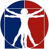 picture of da-vinci  - Sport concept of basketball with a Vitruvian man in a circle of NBA colors - JPG 