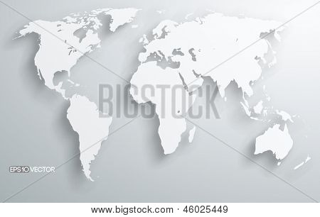 Picture or Photo of 3d vector world illustration with smooth vector shadows and white map of the continents of the world- design element for infographics, and other global illustrations