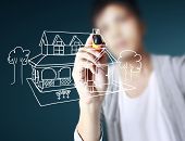 pic of objects  - hand drawing house in a whiteboard - JPG 