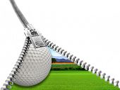 foto of golf  - Golf ball on grass in the framework of the zipper - JPG 