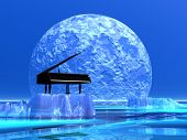foto of surreal  - Piano standing on a iceberg in front of the moonlight - JPG 