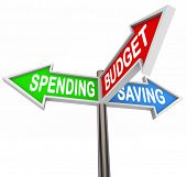 stock photo of investment  - Three road signs pointing to Spending - JPG 