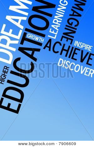 Picture or Photo of An educational montage with text over a blue background. Plenty of copy space for your text or images.