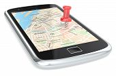 stock photo of map  - Black Smartphone with a GPS map - JPG 