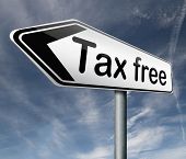 stock photo of debt  - tax free zone or not paying taxes low price shop having good credit financial success road sign arrow paying debts for financial freedom taxfree road sign - JPG 