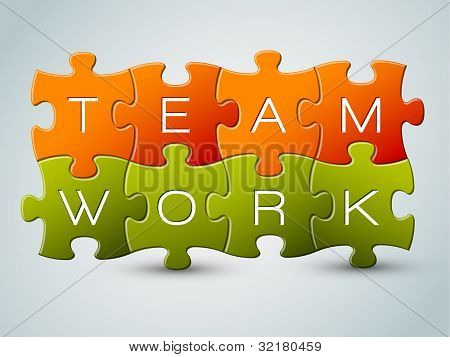 Picture or Photo of Vector puzzle teamwork illustration - orange and green