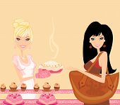 pic of business people  - illustration of a woman buying cake at a bakery store - JPG 