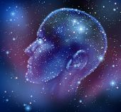 image of health  - Human inspiration and creative intelligence with a constellation of bright stars in space in the shape of a human head illuminated on a night sky as a brain function neurology health care symbol - JPG 