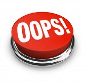 foto of fix  - A big red button with the word Oops to press and get customer support or service or to fix or correct an error - JPG 