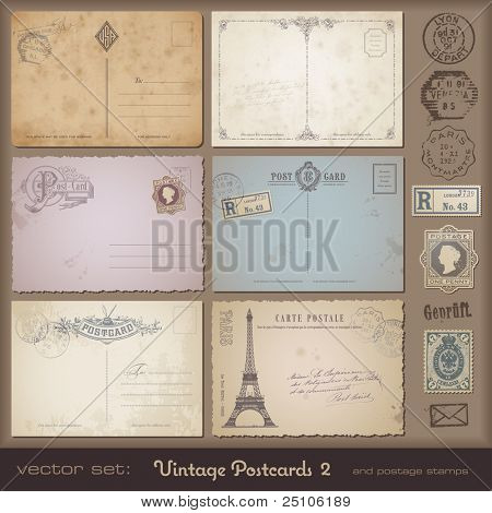 Picture or Photo of Antique postcards 2 - set of 6 vintage postcard designs and postage stamps