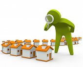 picture of magnifying  - 3D person inspecting houses using magnifying glass - JPG 