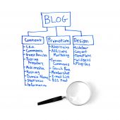 picture of strategy  - A written out strategy for a blog plan written with a blue marker isolated on white background for study - JPG 