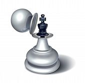 foto of leadership  - Leadership potential and emerging business confidence with a chess game king figurine revealed inside a large pawn figure disguise as a concept for planning a strategy of successful management on white - JPG 
