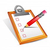stock photo of illustration  - illustration of pencil making tick in check box in clipboard - JPG 