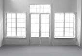 stock photo of interior  - Windows and white door - JPG 
