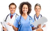 stock photo of medical  - Smiling medical people with stethoscopes - JPG 