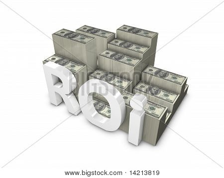 Picture or Photo of 3d rendering ROI; Return on Investment. isolated on white.