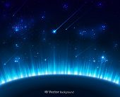 stock photo of blue  - Space background with blue light from behind of the planet - JPG 