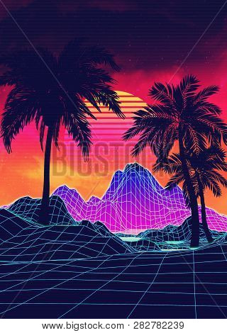 Poster: Vaporwave Landscape With Rocks And