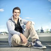 picture of outdoor  - pretty young fashion man outdoor summer scene - JPG 