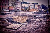 stock photo of construction  - Muddy construction site - JPG 