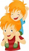picture of brothers  - Illustration of a Big Brother Giving His Younger Brother a Piggy Back Ride - JPG 