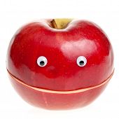foto of blue sky  - Funny fruit character Red Smiling Apple on white background - JPG 