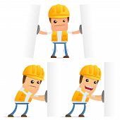 foto of construction worker  - set of funny cartoon builder in various poses for use in presentations - JPG 