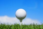 pic of golf  - A golf ball on a tee on a beautiful day - JPG 