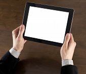 picture of device  - Businessman hands are holding the touch screen device - JPG 