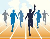 pic of sports  - Editable vector illustration of men finishing a sprint race - JPG 