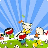 picture of kid  - Kids playing on a grass in a sunny summer day - JPG 