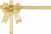 image of gold  - Gold ribbon with bow on white - JPG 