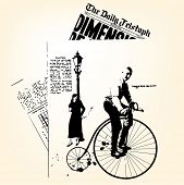 stock photo of newspaper  - Retro newspapers with man on velocipede - JPG 