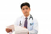 stock photo of medical doctors  - Worried asian medical doctor isolated on white background - JPG 