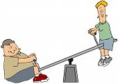 picture of teeter  - This illustration depicts 2 boys playing on a teeter totter - JPG 