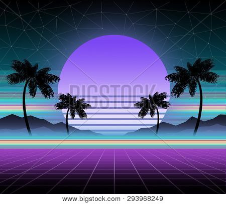 Poster: Glowing neon synthwave and retrowave