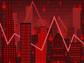 image of wall street  - Stylized chart using buildings to imply falling wall street stock values - JPG 