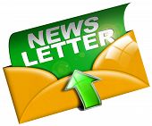 pic of informative  - Newsletter marketing concept on white background and green arrow - JPG 