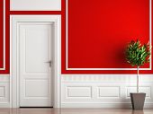 image of interior  - interior design of classic room in red and white colors with plant - JPG 