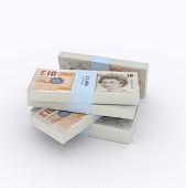 image of money  - Stack on ten pound notes on a white background - JPG 