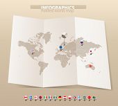 picture of map  - World map on old map and flags of different countries - JPG 