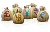 stock photo of currency  - Illustrations of lots of money sacks with currency symbols on them - JPG 