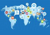 image of member  - Social network scheme on the Earth map in perspective - JPG 