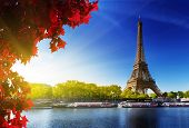 stock photo of france  - Seine in Paris with Eiffel tower in autumn time - JPG 
